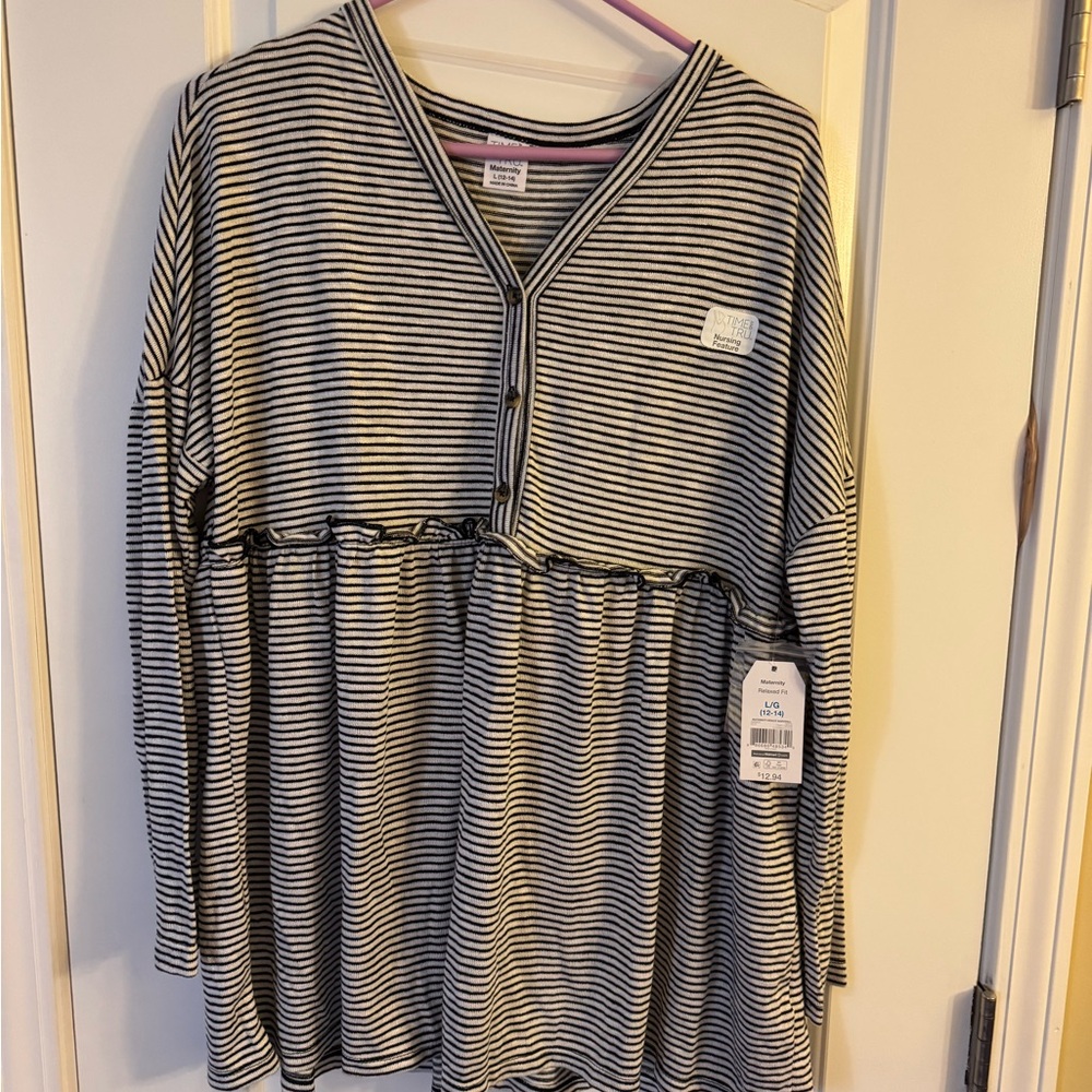 Time and Tru Black and White Striped Top